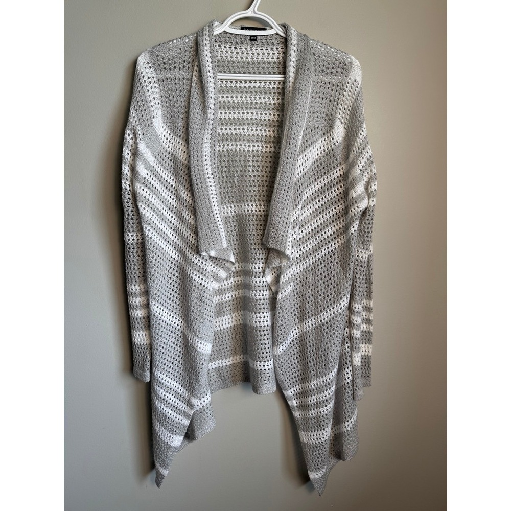 Introspect Open Front Cardigan Women Medium Grey Boho Crochet Knit Layering